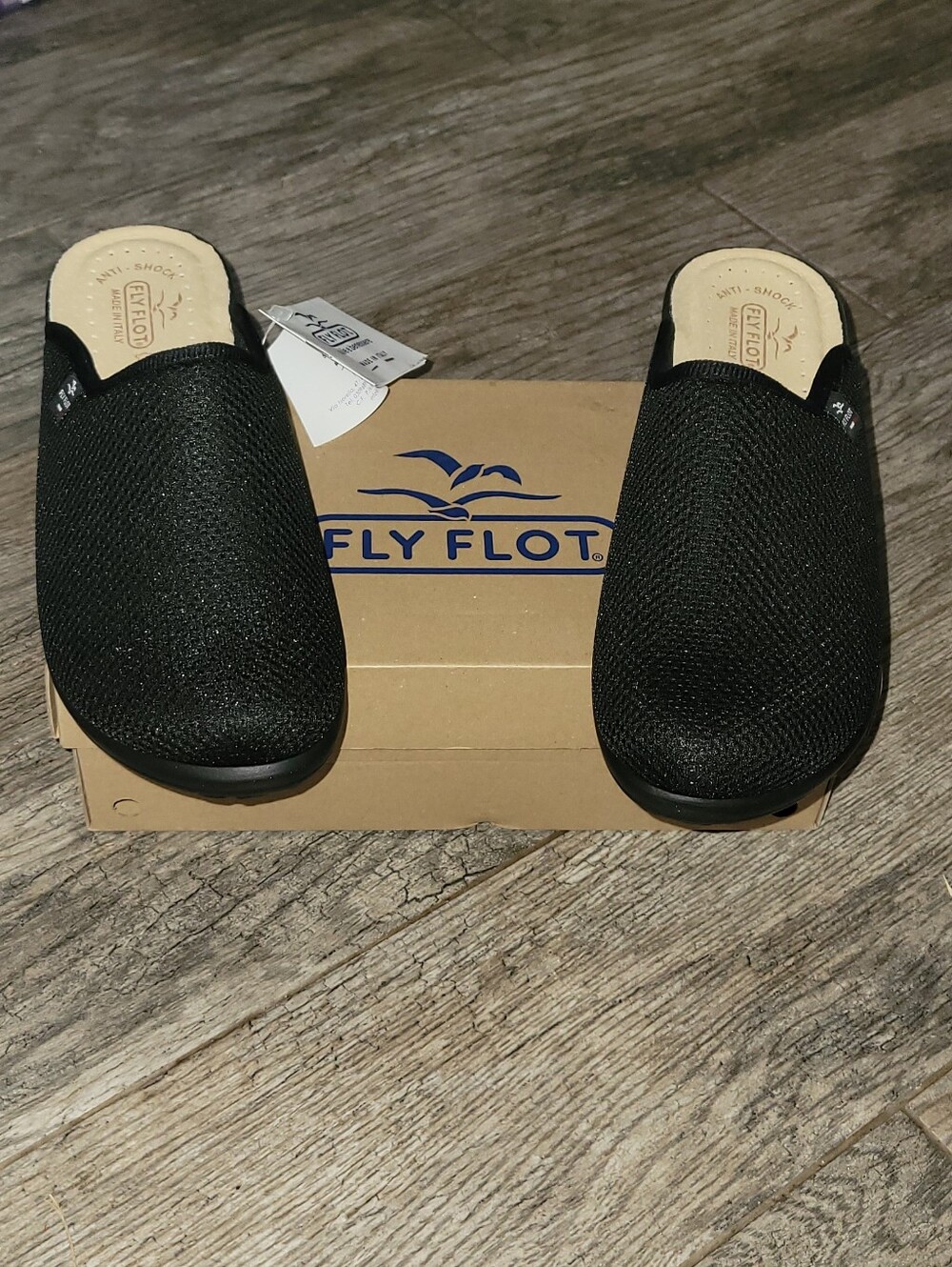 Fly Flot Made in Italy Black Mesh Clogs Mules Shoes Anatomic Anti Shock Comfort